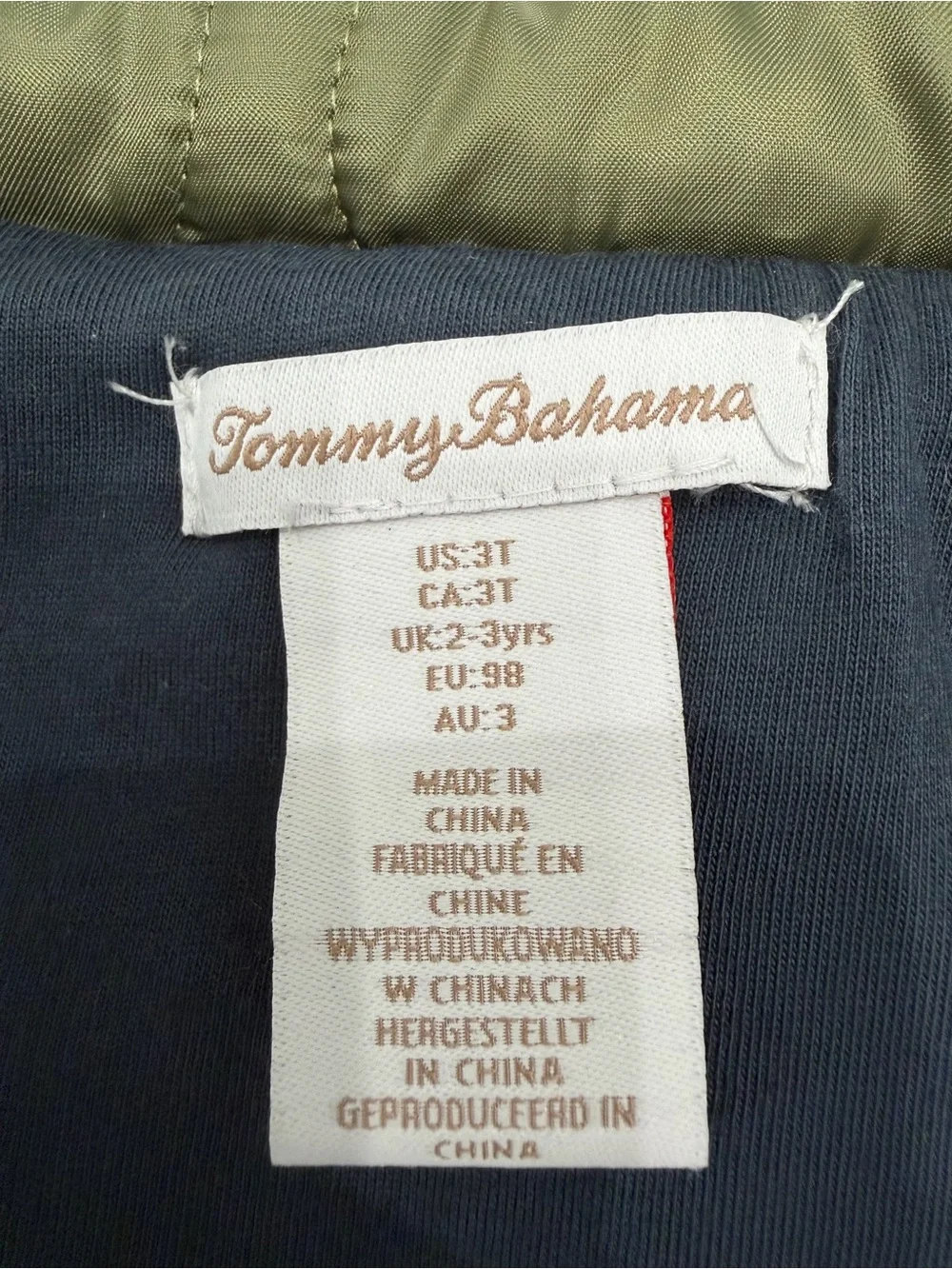 Tommy Bahama Toddler Size 3T Army Green Full Zip Puffer Vest Coat